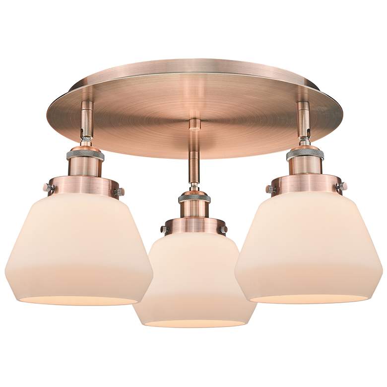 Image 1 Fulton 18.25"W 3 Light Antique Copper Flush Mount w/ White Shade