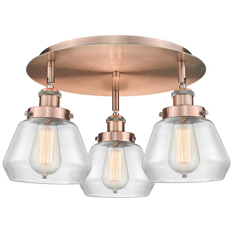 Image 1 Fulton 18.25"W 3 Light Antique Copper Flush Mount With Clear Glass Sha