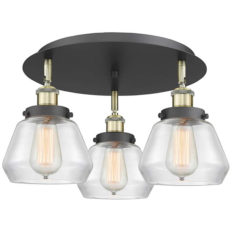 Image 1 Fulton 18.25"W 3 Light Black Antique Brass Flush Mount w/ Clear Glass