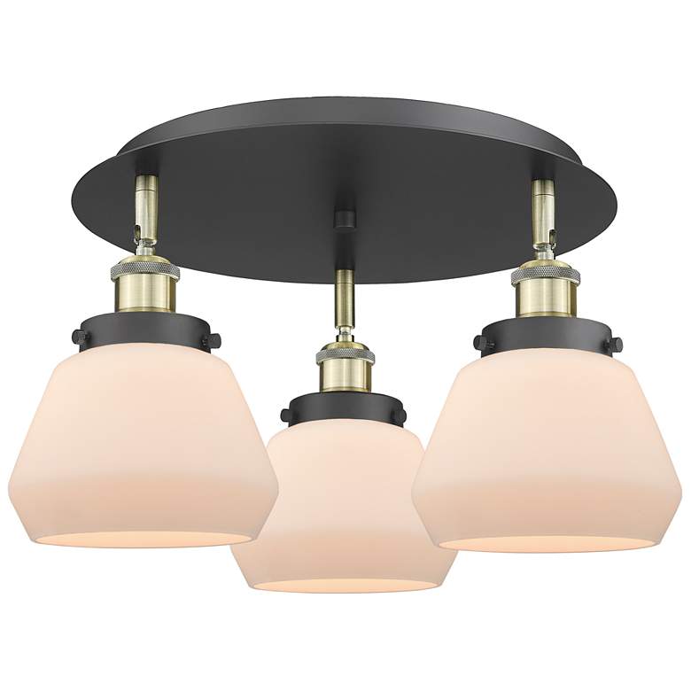 Image 1 Fulton 18.25"W 3 Light Black Antique Brass Flush Mount w/ White Shade