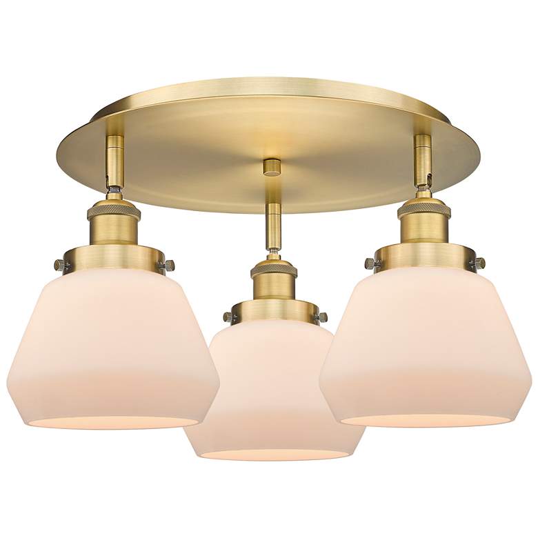 Image 1 Fulton 18.25"W 3 Light Brushed Brass Flush Mount w/ Matte White Glass