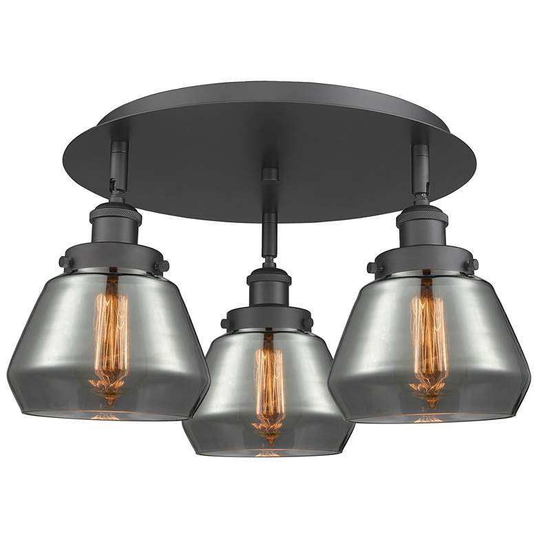 Image 1 Fulton 18.25"W 3 Light Matte Black Flush Mount w/ Plated Smoke Glass S