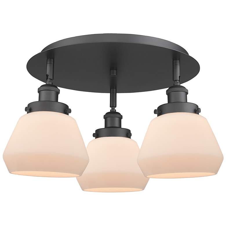 Image 1 Fulton 18.25"W 3 Light Matte Black Flush Mount With Matte White Glass