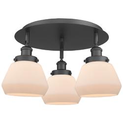 Fulton 18.25"W 3 Light Matte Black Flush Mount With Matte White Glass