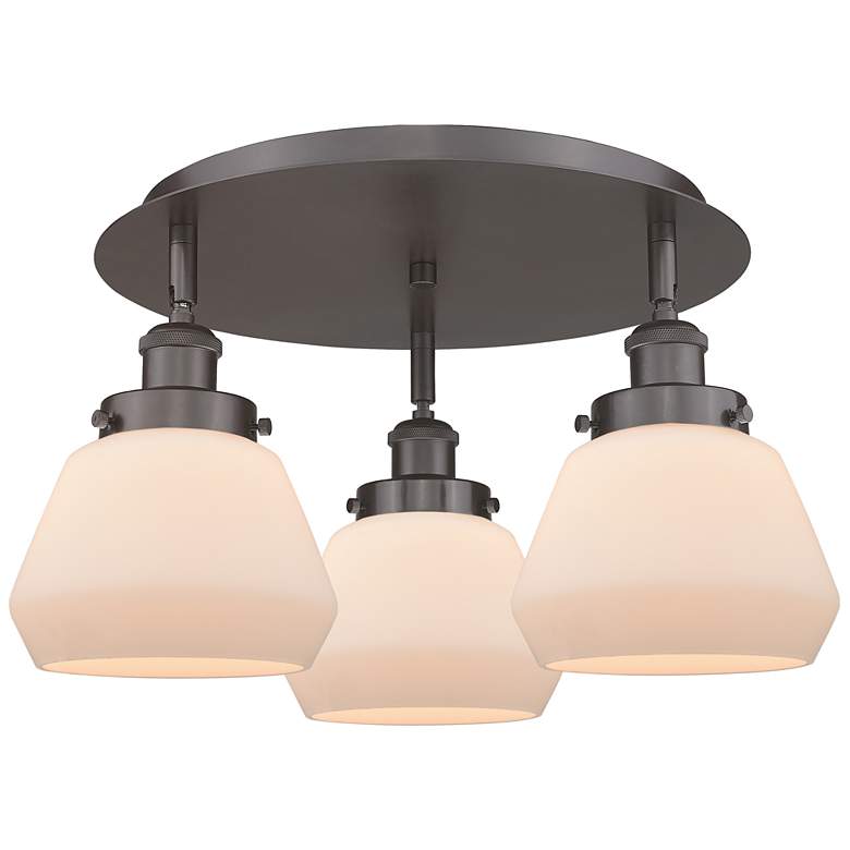 Image 1 Fulton 18.25"W 3 Light Oil Rubbed Bronze Flush Mount w/ White Shade