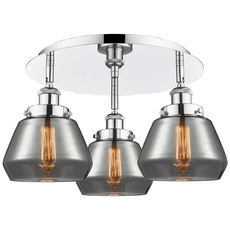 Image 1 Fulton 18.25"W 3 Light Polished Chrome Flush Mount w/ Smoke Glass Shad