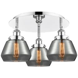 Fulton 18.25"W 3 Light Polished Chrome Flush Mount w/ Smoke Glass Shad