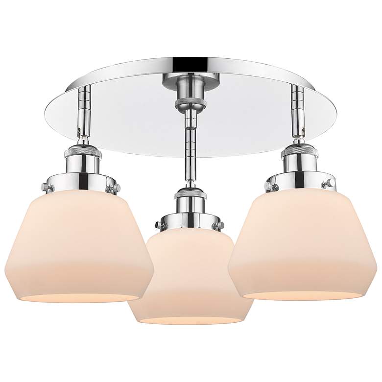 Image 1 Fulton 18.25"W 3 Light Polished Chrome Flush Mount w/ White Shade