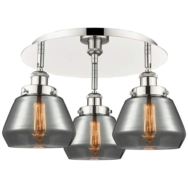 Image 1 Fulton 18.25"W 3 Light Polished Nickel Flush Mount w/ Smoke Glass Shad