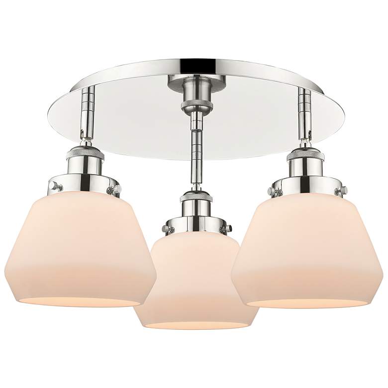 Image 1 Fulton 18.25"W 3 Light Polished Nickel Flush Mount w/ White Shade