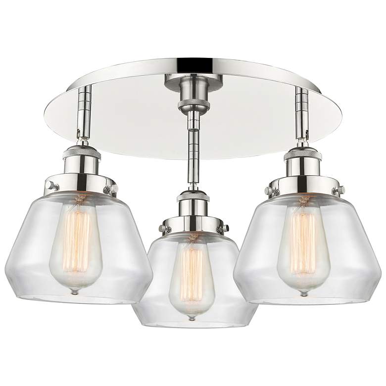 Image 1 Fulton 18.25"W 3 Light Polished Nickel Flush Mount With Clear Glass Sh