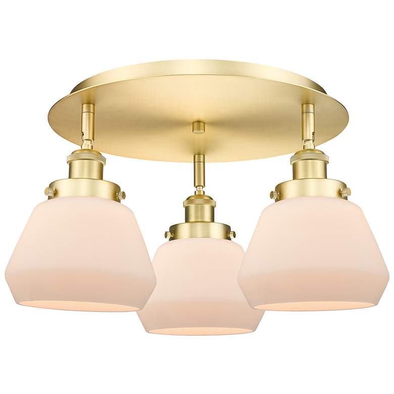 Image 1 Fulton 18.25"W 3 Light Satin Gold Flush Mount With Matte White Glass S