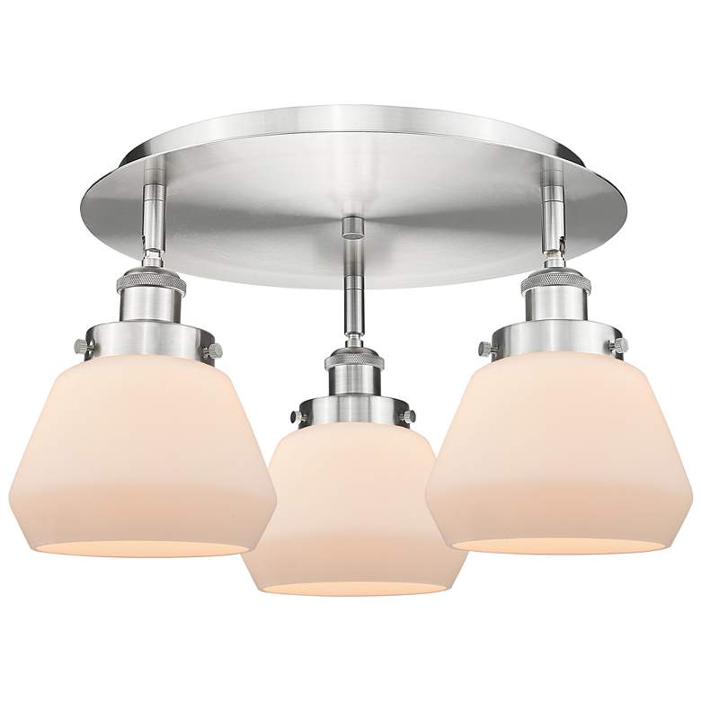 Image 1 Fulton 18.25"W 3 Light Satin Nickel Flush Mount w/ Matte White Glass S