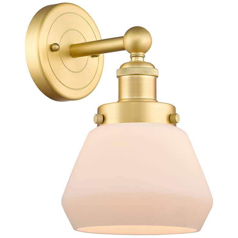 Image 1 Fulton 2.25" High Satin Gold Sconce With Matte White Shade