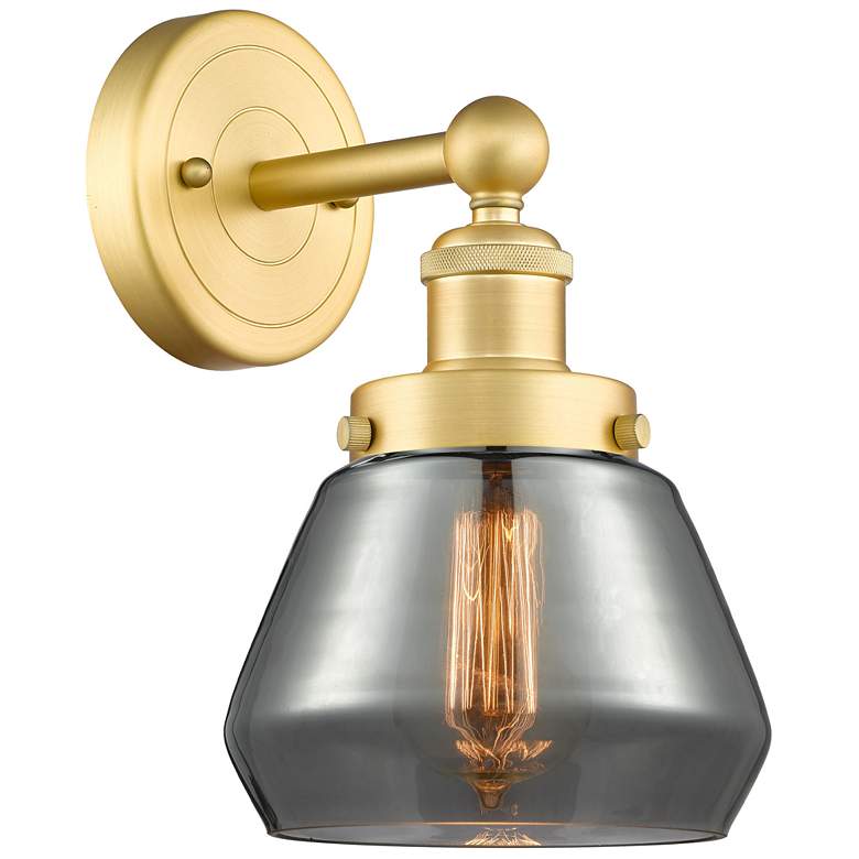 Image 1 Fulton 2.25 inch High Satin Gold Sconce With Plated Smoke Shade