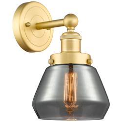 Fulton 2.25&quot; High Satin Gold Sconce With Plated Smoke Shade