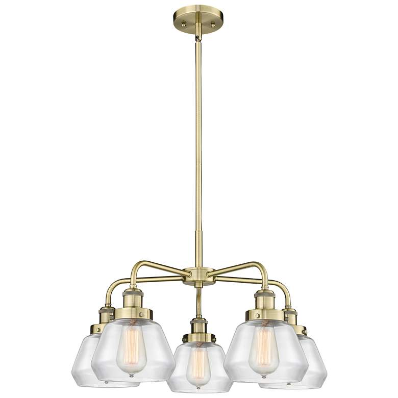 Image 1 Fulton 24.5"W 5 Light Antique Brass Stem Hung Chandelier w/ Clear Shad