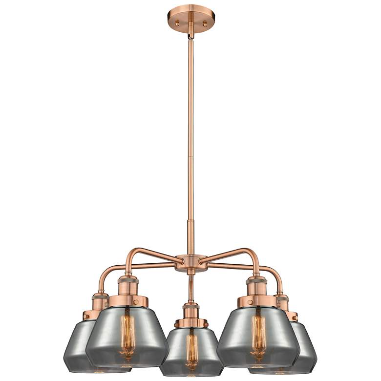 Image 1 Fulton 24.5"W 5 Light Antique Copper Stem Hung Chandelier w/ Smoke Sha