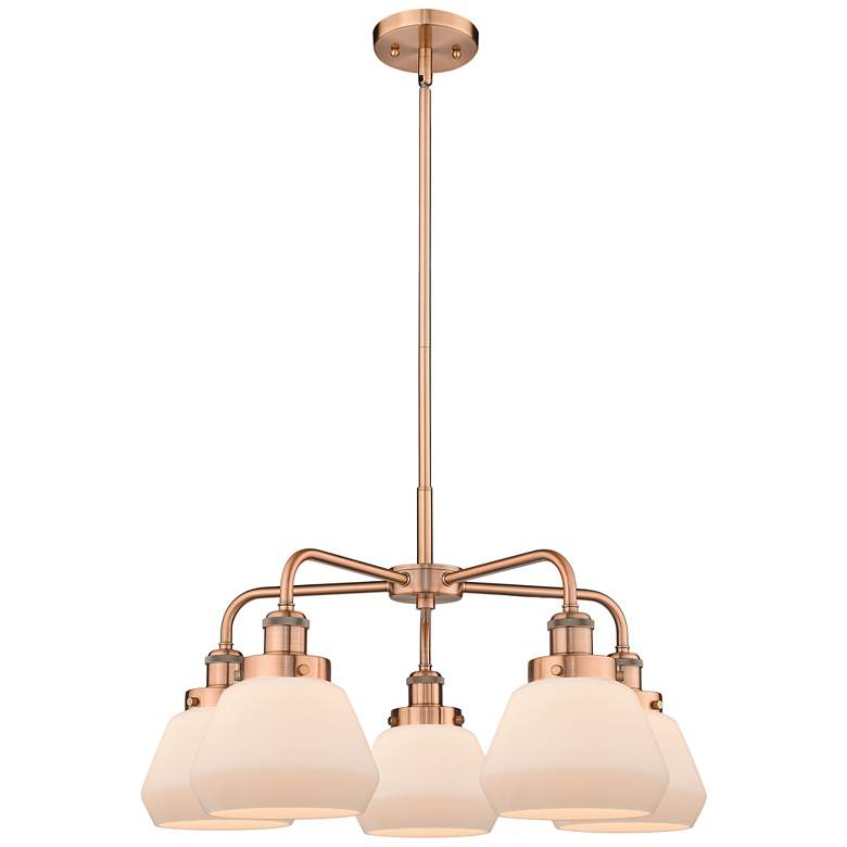 Image 1 Fulton 24.5"W 5 Light Antique Copper Stem Hung Chandelier w/ White Sha
