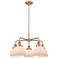 Fulton 24.5"W 5 Light Antique Copper Stem Hung Chandelier w/ White Sha