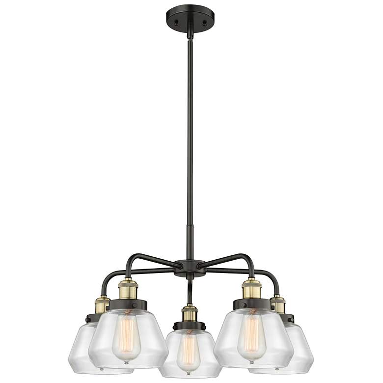 Image 1 Fulton 24.5"W 5 Light Black Brass Stem Hung Chandelier w/ Clear Shade