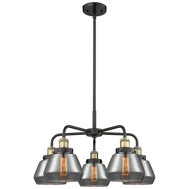 Image 1 Fulton 24.5"W 5 Light Black Brass Stem Hung Chandelier w/ Smoke Shade