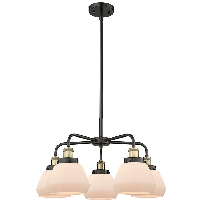 Image 1 Fulton 24.5"W 5 Light Black Brass Stem Hung Chandelier w/ White Shade