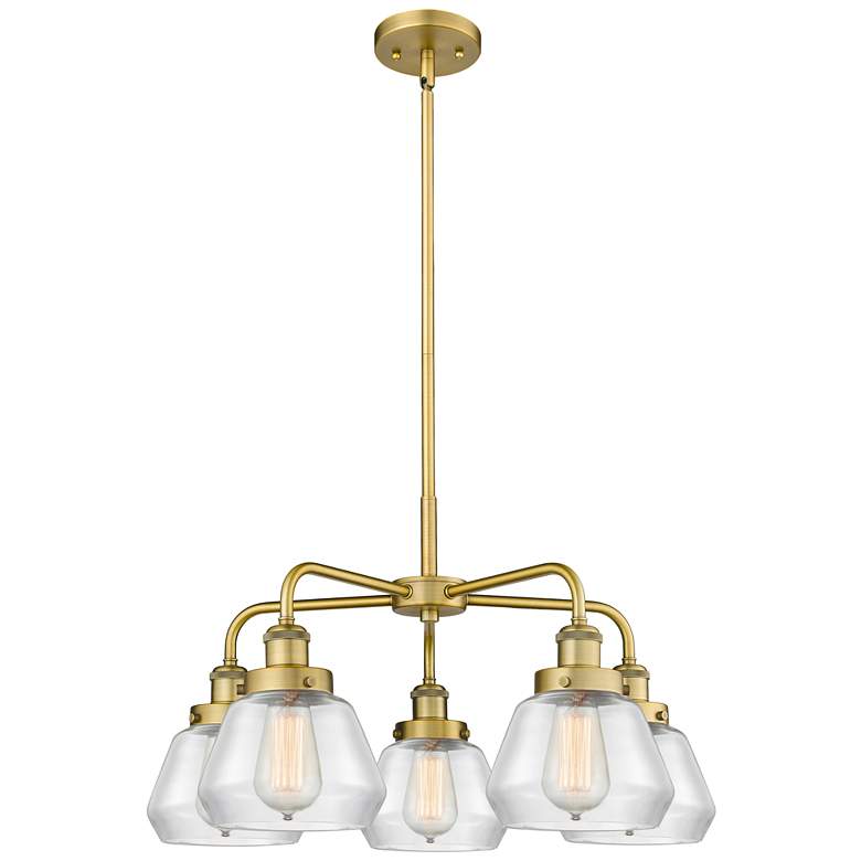 Image 1 Fulton 24.5"W 5 Light Brushed Brass Stem Hung Chandelier w/ Clear Shad