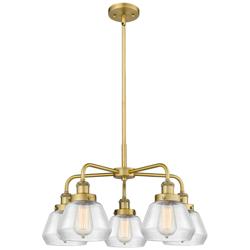Fulton 24.5"W 5 Light Brushed Brass Stem Hung Chandelier w/ Clear Shad