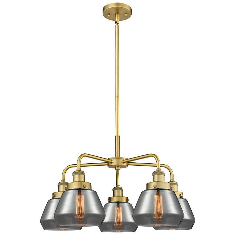 Image 1 Fulton 24.5"W 5 Light Brushed Brass Stem Hung Chandelier w/ Smoke Shad