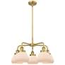 Fulton 24.5"W 5 Light Brushed Brass Stem Hung Chandelier w/ White Shad