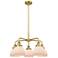 Fulton 24.5"W 5 Light Brushed Brass Stem Hung Chandelier w/ White Shad