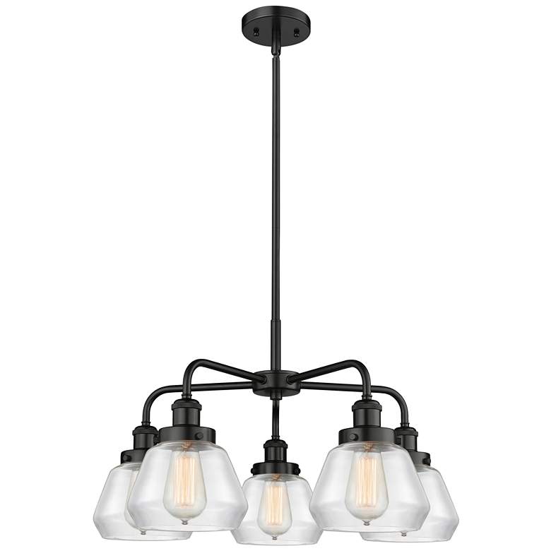 Image 1 Fulton 24.5"W 5 Light Matte Black Stem Hung Chandelier w/ Clear Glass
