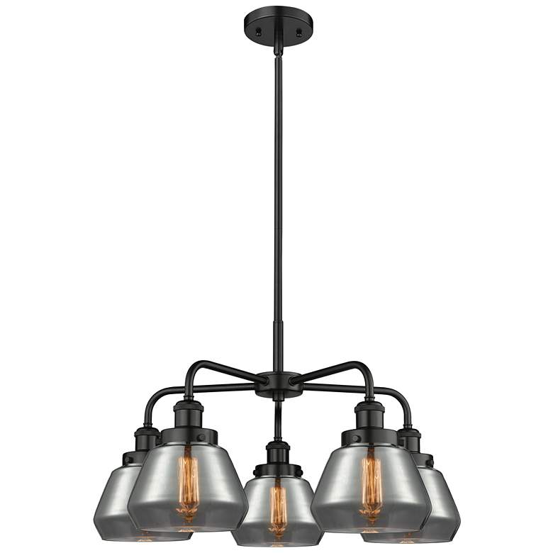 Image 1 Fulton 24.5"W 5 Light Matte Black Stem Hung Chandelier w/ Smoke Glass