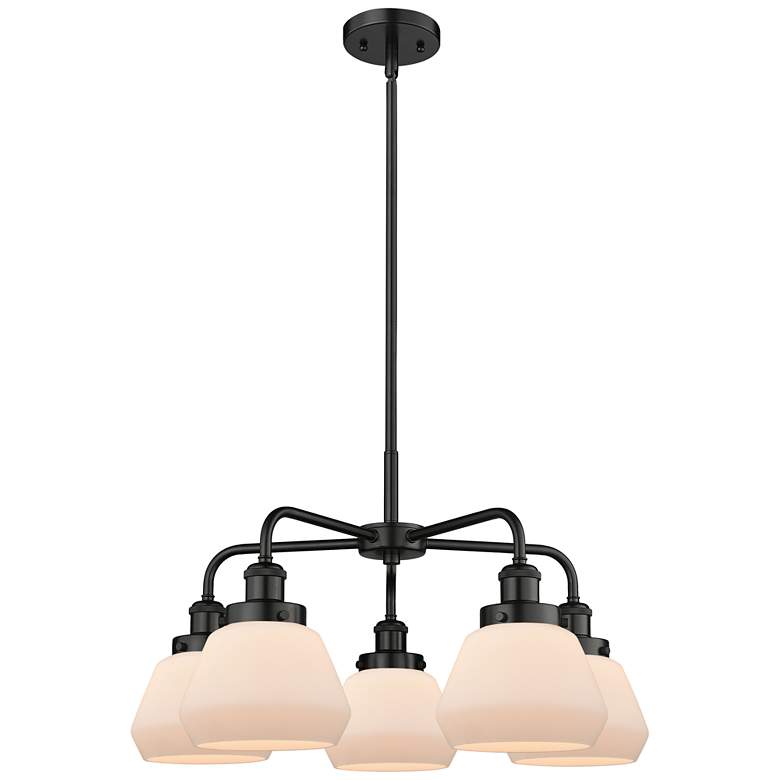 Image 1 Fulton 24.5"W 5 Light Matte Black Stem Hung Chandelier w/ White Shade