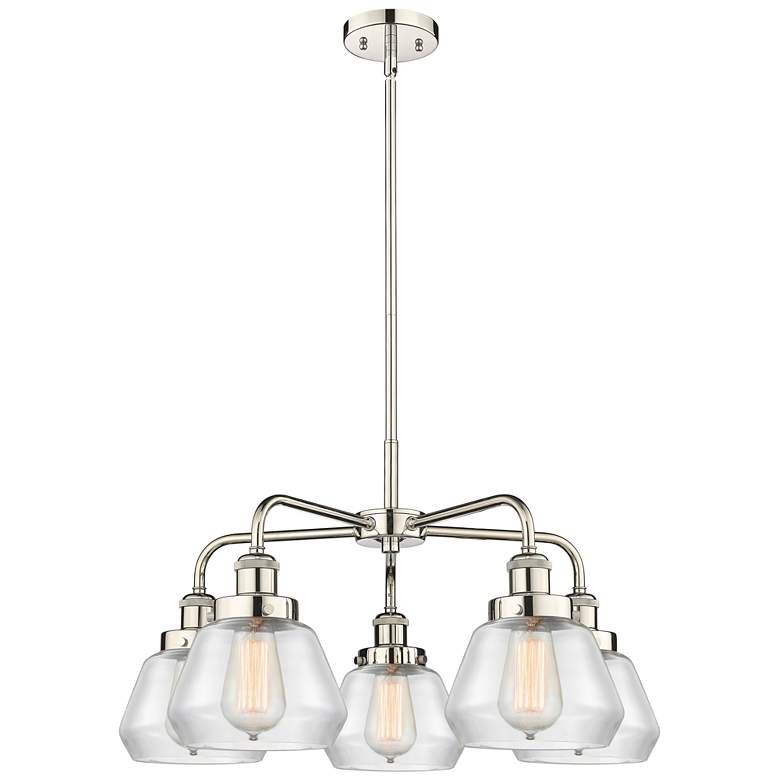 Image 1 Fulton 24.5"W 5 Light Polished Nickel Stem Hung Chandelier w/ Clear Sh
