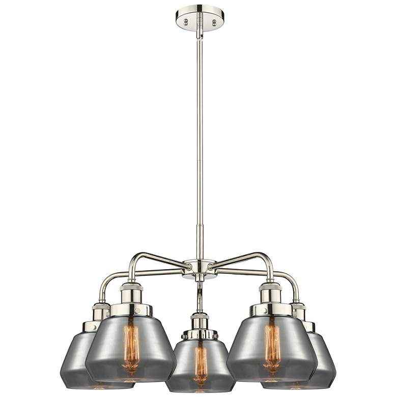 Image 1 Fulton 24.5"W 5 Light Polished Nickel Stem Hung Chandelier w/ Smoke Sh
