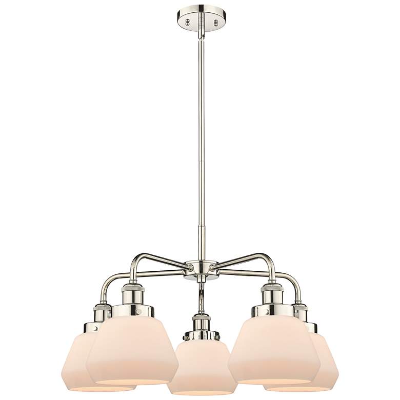 Image 1 Fulton 24.5"W 5 Light Polished Nickel Stem Hung Chandelier w/ White Sh