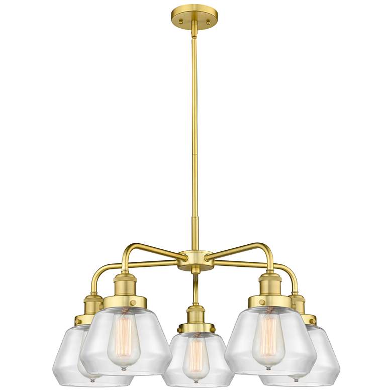 Image 1 Fulton 24.5"W 5 Light Satin Gold Stem Hung Chandelier w/ Clear Glass S