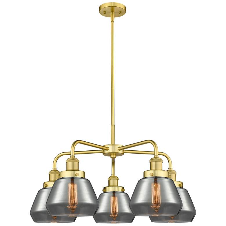 Image 1 Fulton 24.5"W 5 Light Satin Gold Stem Hung Chandelier w/ Smoke Glass S