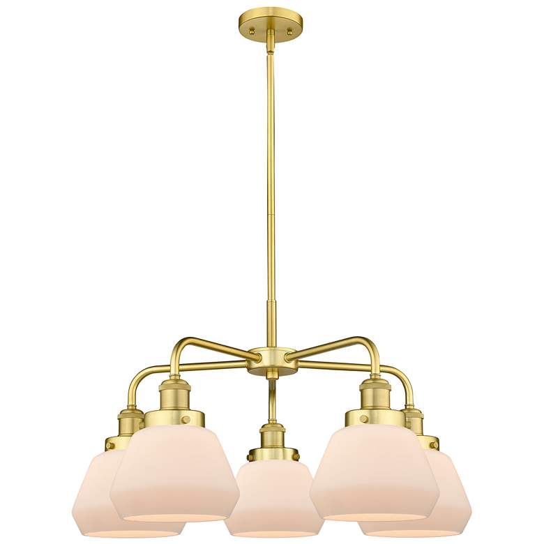 Image 1 Fulton 24.5"W 5 Light Satin Gold Stem Hung Chandelier w/ White Shade