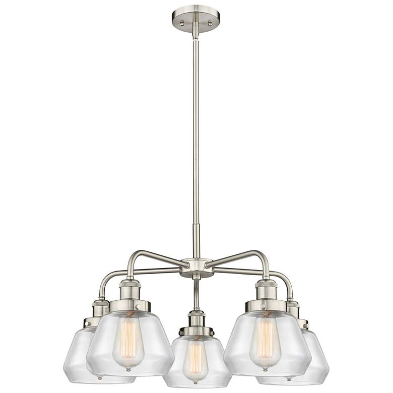 Image 1 Fulton 24.5"W 5 Light Satin Nickel Stem Hung Chandelier w/ Clear Shade