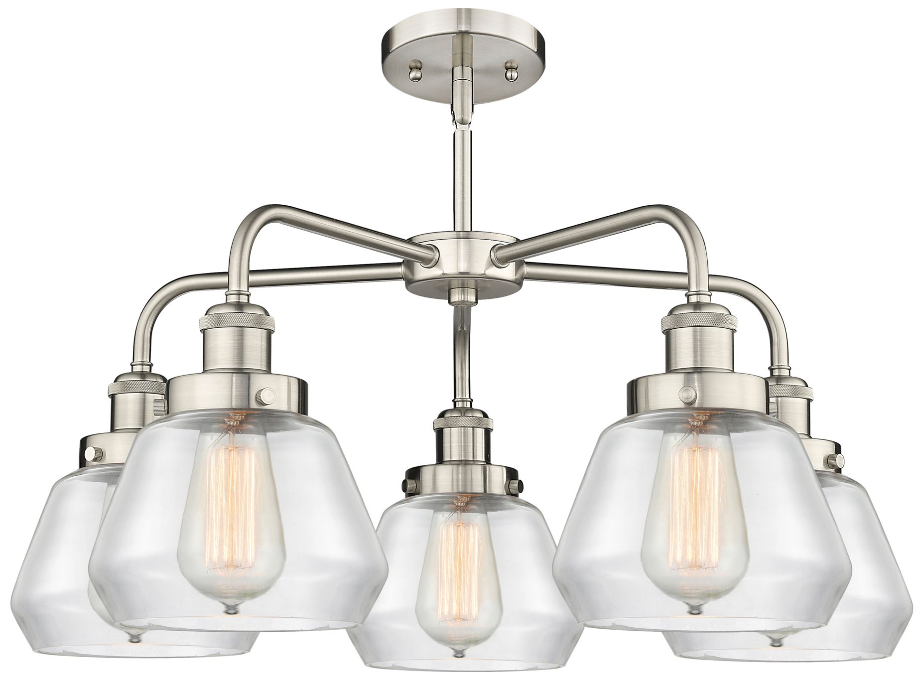 Image 2 Fulton 24.5"W 5 Light Satin Nickel Stem Hung Chandelier w/ Clear Shade more views