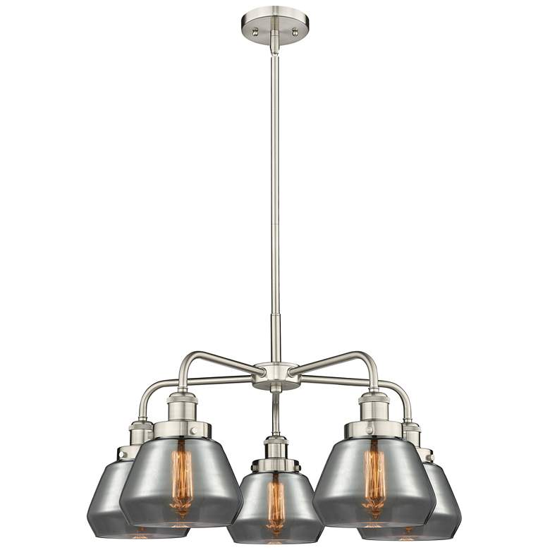Image 1 Fulton 24.5"W 5 Light Satin Nickel Stem Hung Chandelier w/ Smoke Shade