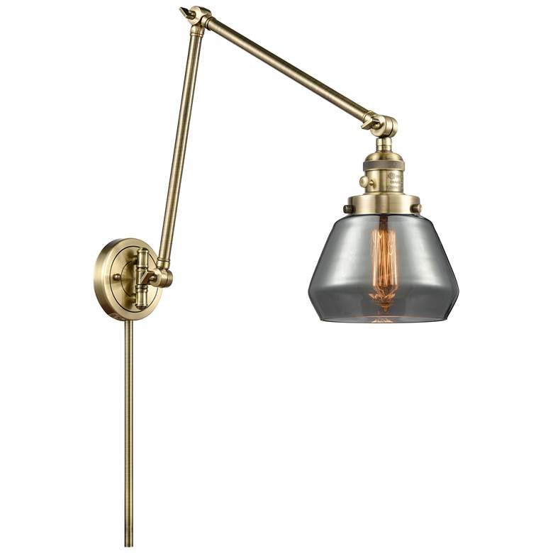 Image 1 Fulton 30" High Antique Brass Double Extension Swing Arm w/ Smoke Shad
