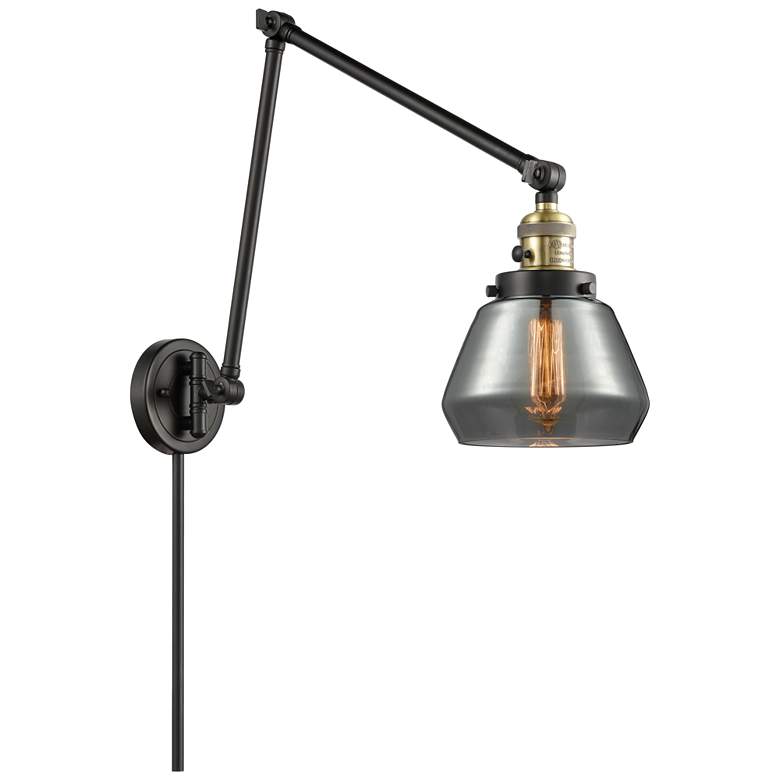 Image 1 Fulton 30 inch High Black Brass Double Extension Swing Arm w/ Smoke Shade