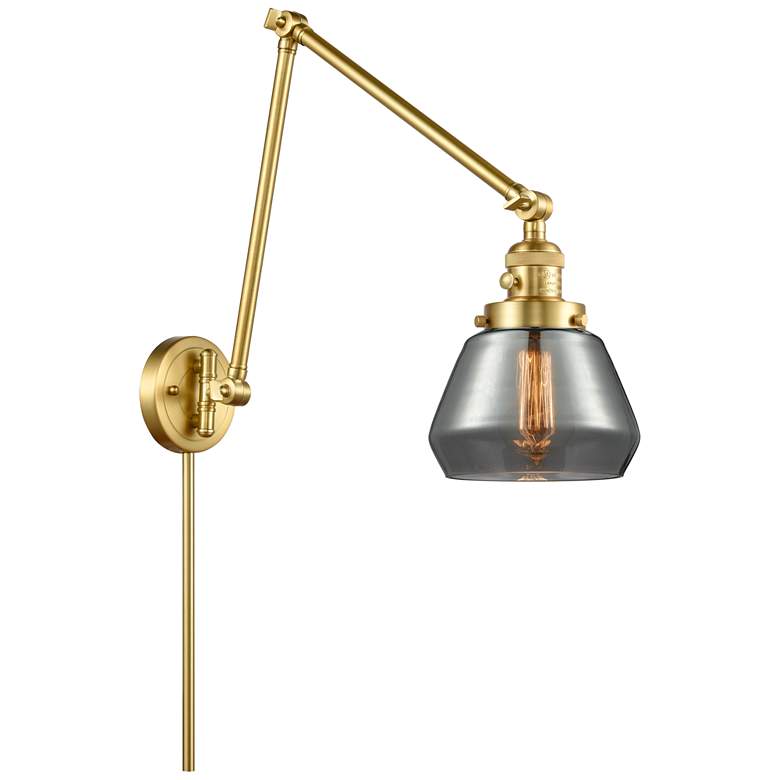 Image 1 Fulton 30 inch High Gold Double Extension Swing Arm w/ Plated Smoke Shade