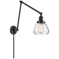 Fulton 30" High Matte Black Double Extension Swing Arm w/ Clear Shade