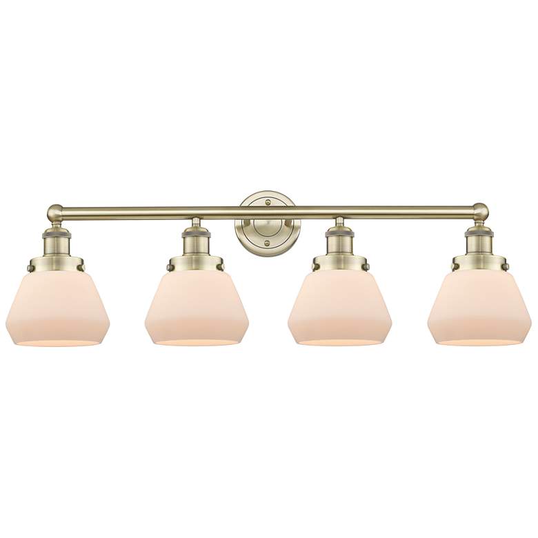 Image 1 Fulton 33.5"W 4 Light Antique Brass Bath Vanity Light With White Shade