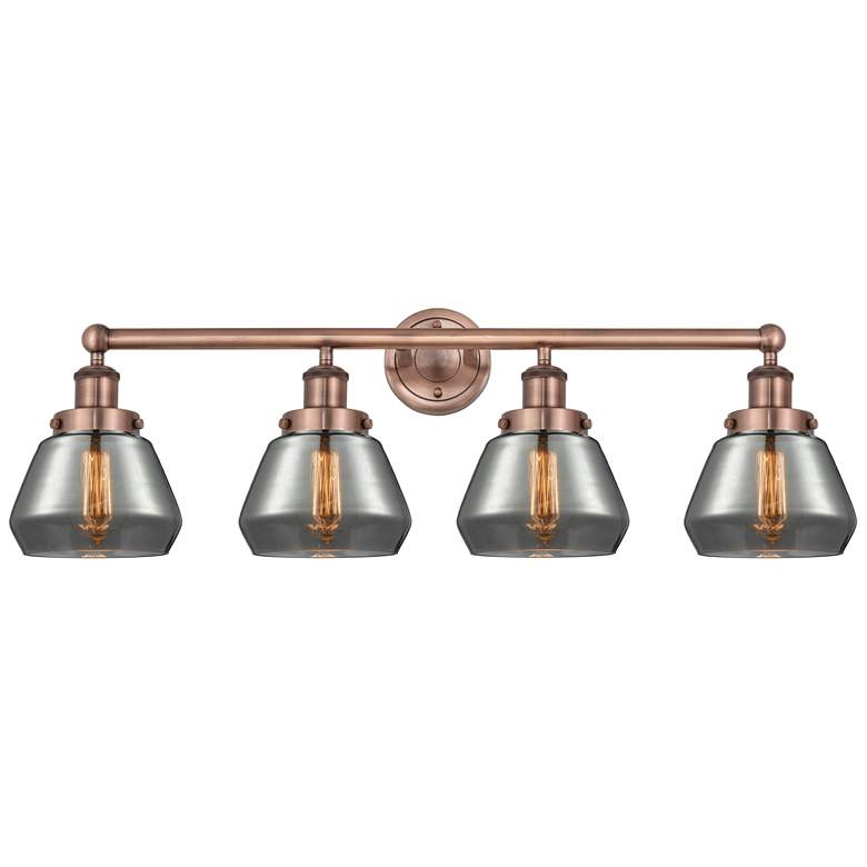Image 1 Fulton 33.5"W 4 Light Antique Copper Bath Light With Plated Smoke Shad